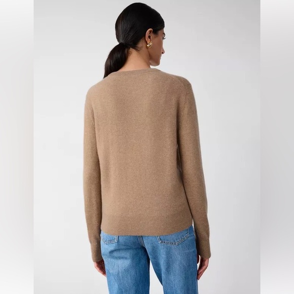 White + Warren Cashmere Heart Sleeve Crewneck in Camel - Picture 3 of 11